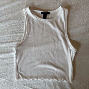 Forever 21 White Ribbed crop Tank Top